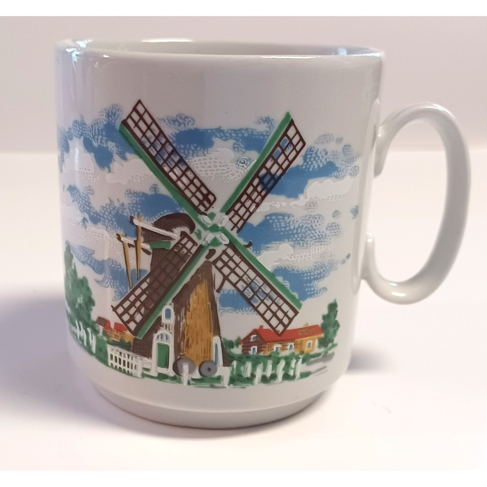 Vintage White Windmill Scenic Coffee Mug Cup Made in West Germany Bavaria
